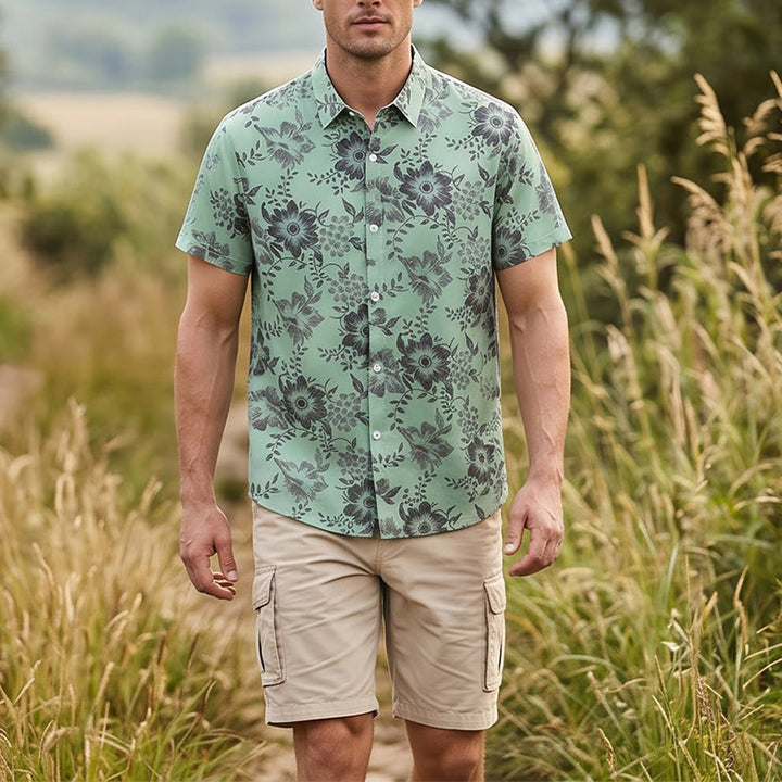 Men's Holiday Floral Print Short Sleeve Casual Shirt - Green - 5XL - image 6