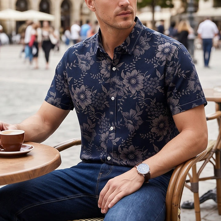 Men's Holiday Floral Print Short Sleeve Casual Shirt - Black - 5XL - image 7