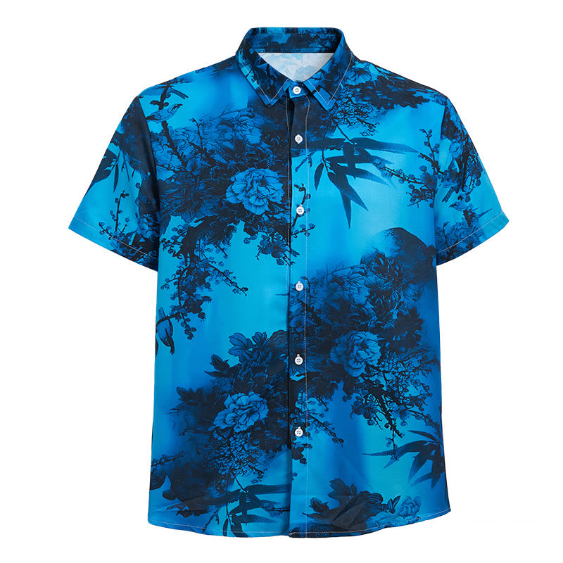 Men's Dark Floral Print Short Sleeve Holiday Shirt - image 10