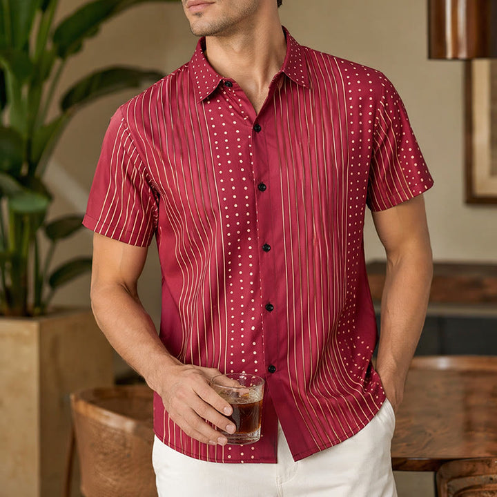 Ethnic Inspired Striped & Polka Dot Short Sleeves Shirt - Burgundy - 5XL - image 0