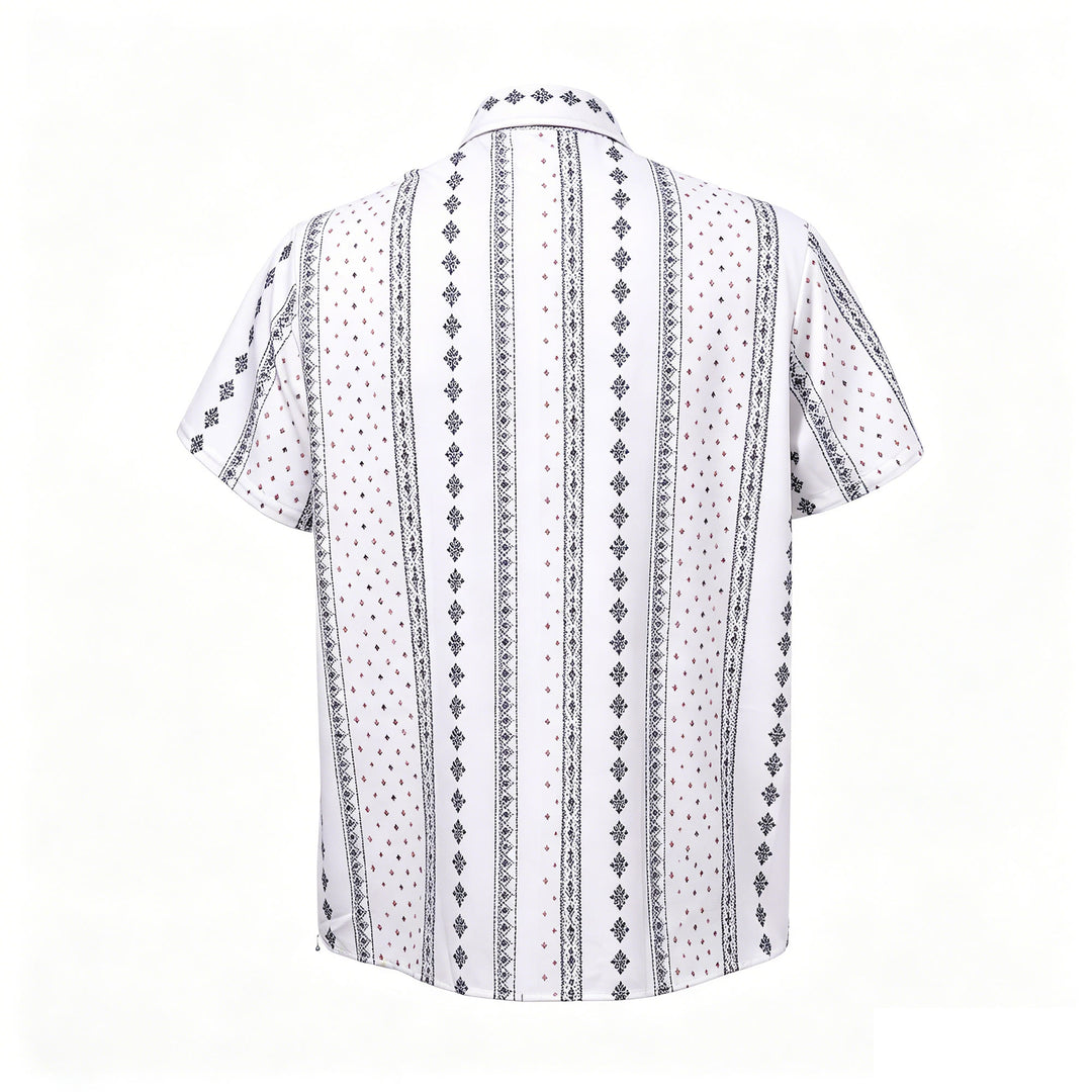 White Bohemian-Inspired Ethnic Pattern Short Sleeves Shirt - image 9