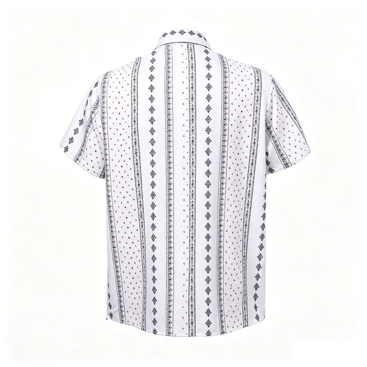 White Bohemian-Inspired Ethnic Pattern Short Sleeves Shirt - image 9