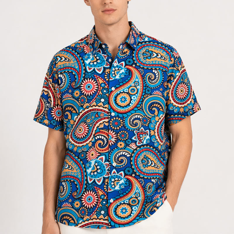 Teal Bohemian All-Over Paisley Vacation Shirt - image 1