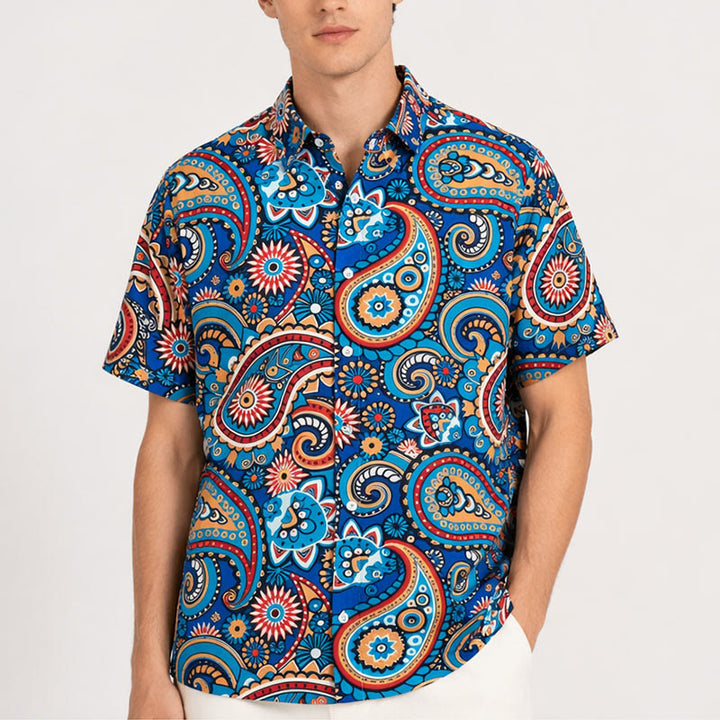 Teal Bohemian All-Over Paisley Vacation Shirt - image 1