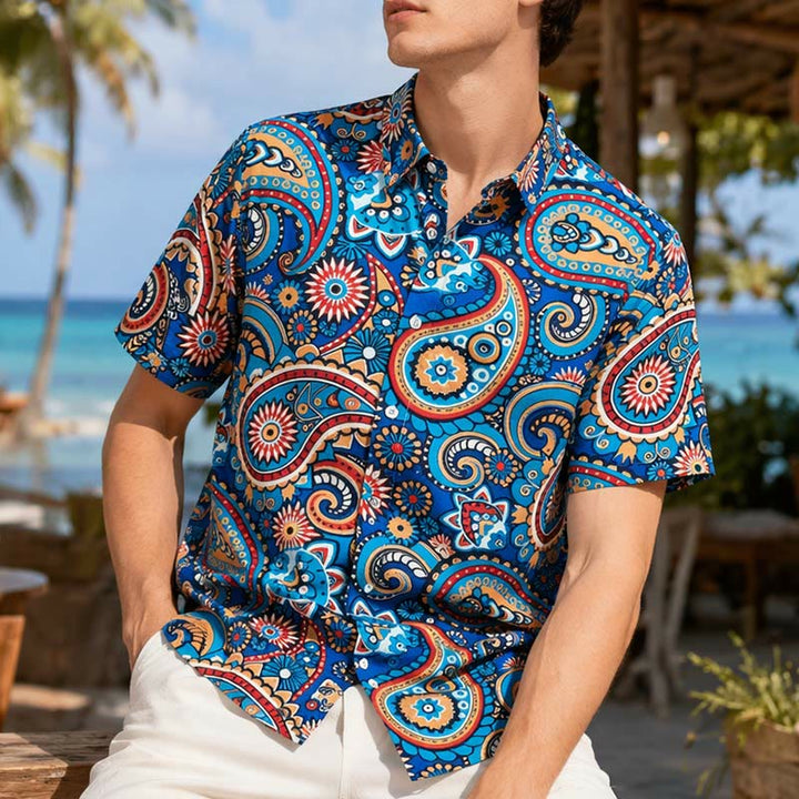 Teal Bohemian All-Over Paisley Vacation Shirt - Teal - 5XL - image 0