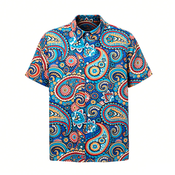 Teal Bohemian All-Over Paisley Vacation Shirt - image 8