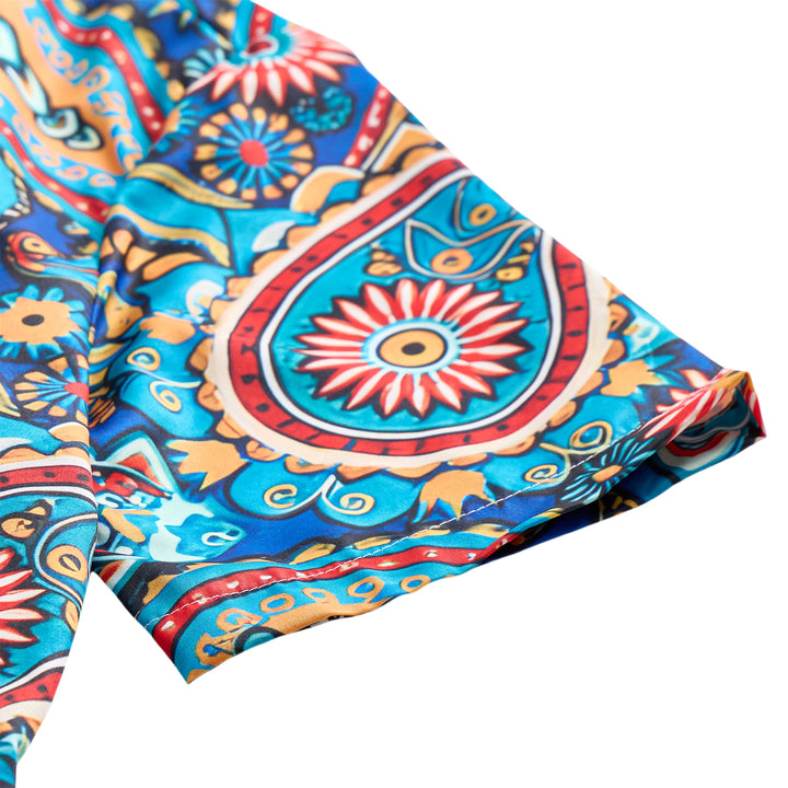 Teal Bohemian All-Over Paisley Vacation Shirt - image 7