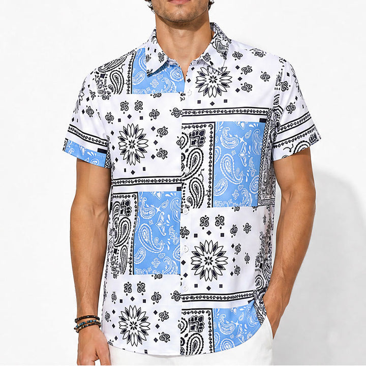 Blue & White Bandana Patchwork Paisley Print Shirt - image 1