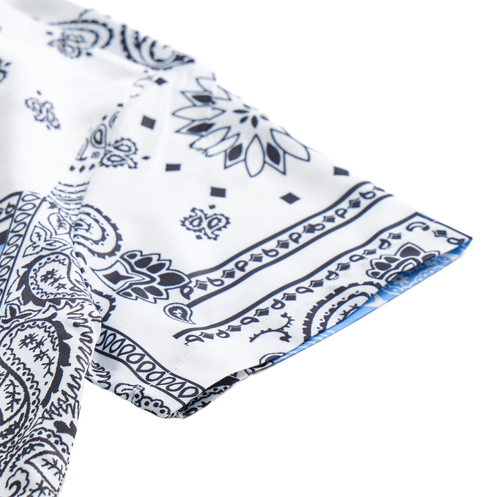 Blue & White Bandana Patchwork Paisley Print Shirt - image 7