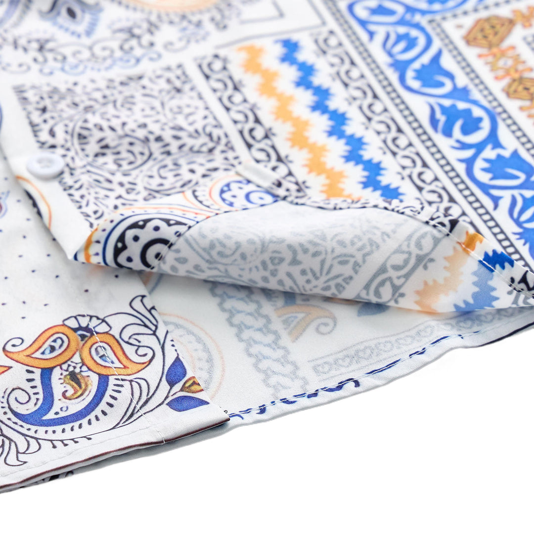Blue & Orange Paisley & Geometric Patchwork Print Shirt - image 6