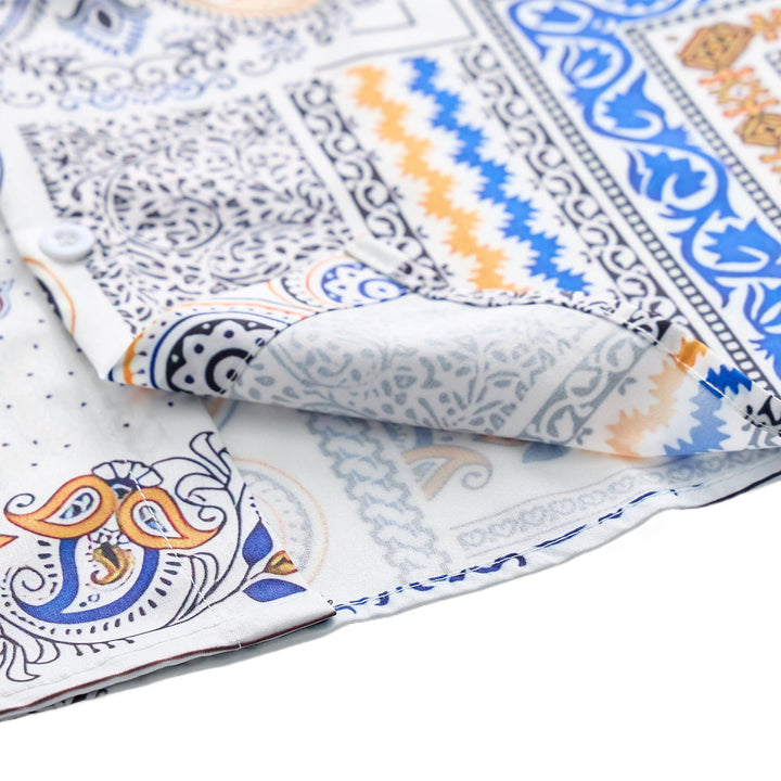 Blue & Orange Paisley & Geometric Patchwork Print Shirt - image 6
