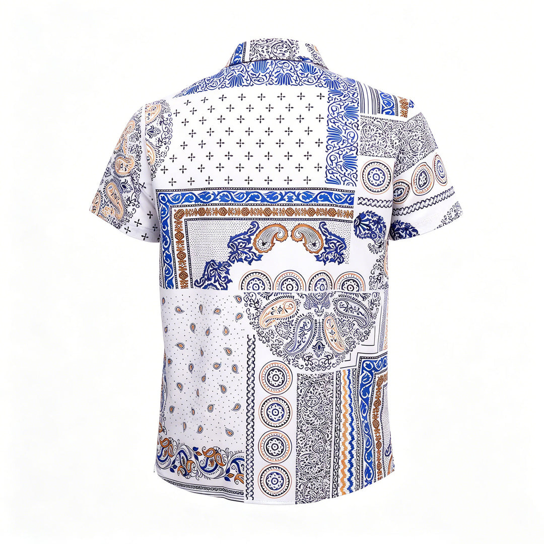 Blue & Orange Paisley & Geometric Patchwork Print Shirt - image 9