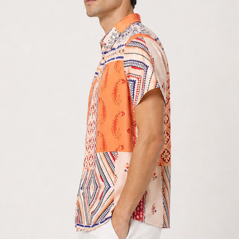 Earth-Tone Floral & Geometric Print Summer Shirt - image 2