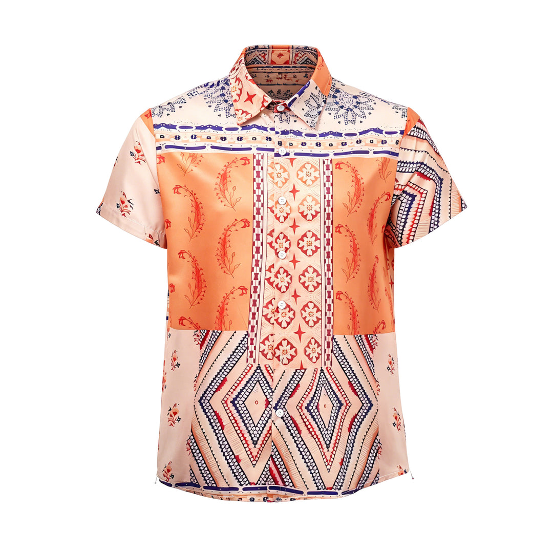 Earth-Tone Floral & Geometric Print Summer Shirt - image 8