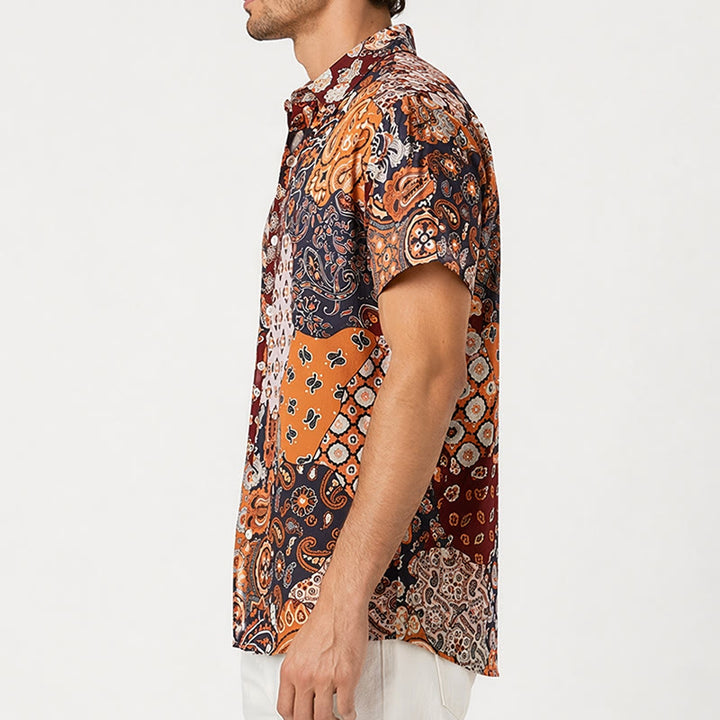 Deep Brown Patchwork Paisley Print Casual Shirt - image 3