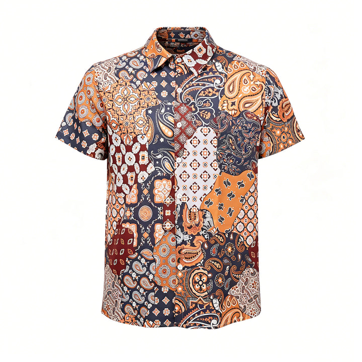 Deep Brown Patchwork Paisley Print Casual Shirt - image 9