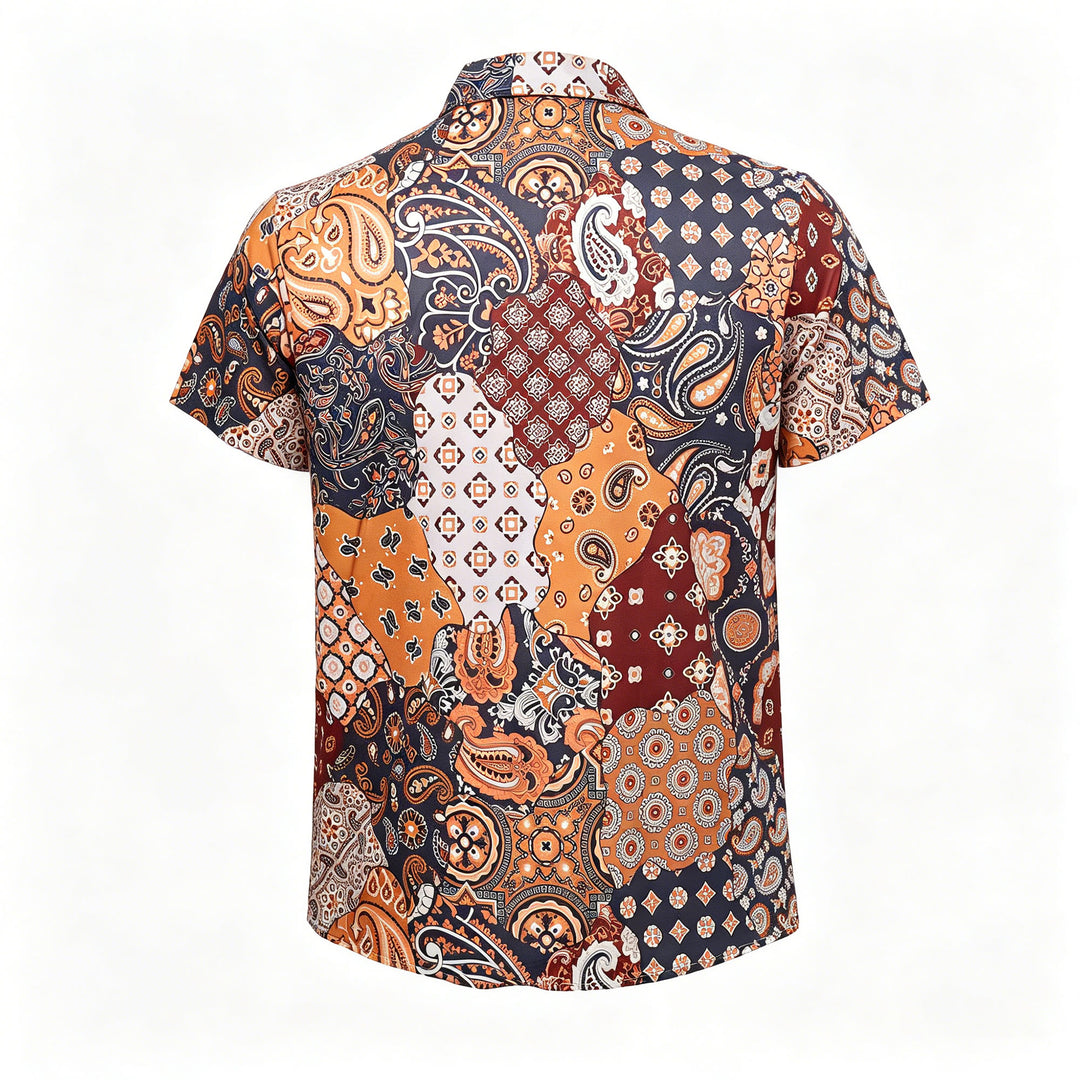 Deep Brown Patchwork Paisley Print Casual Shirt - image 10