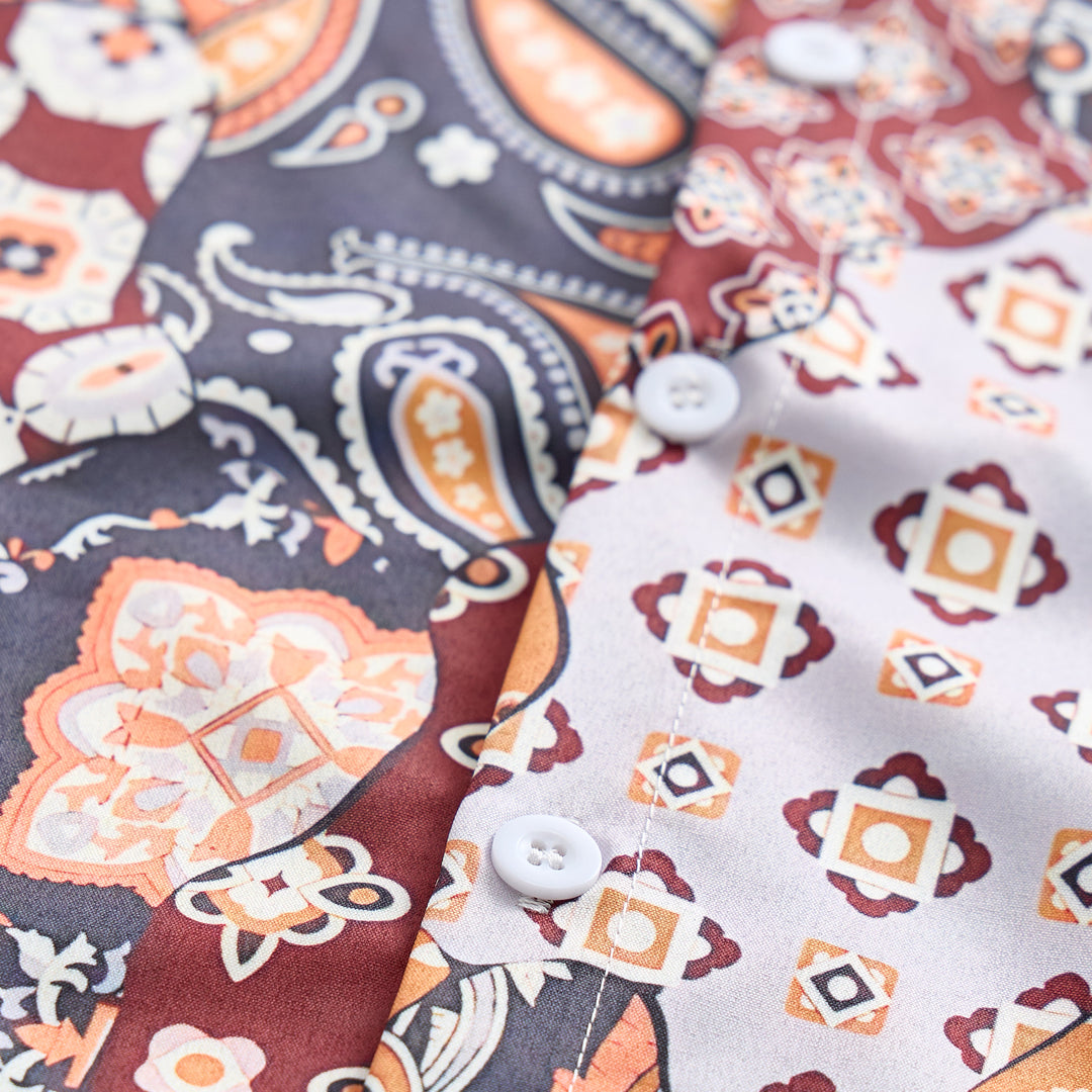 Deep Brown Patchwork Paisley Print Casual Shirt - image 5