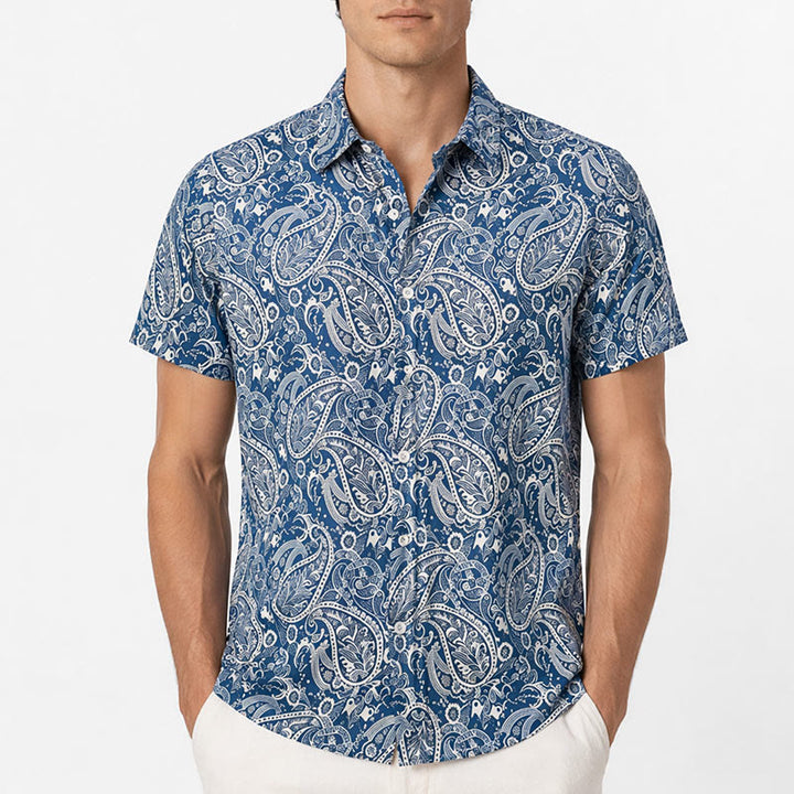 Navy & Beige Laid-Back Paisley Print Short-Sleeve Shirt - image 1