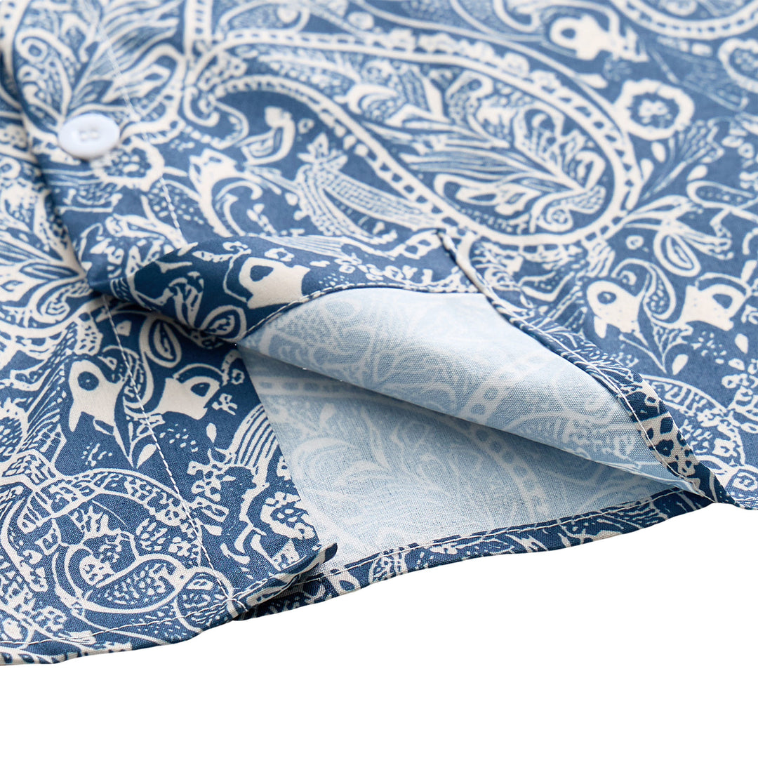 Navy & Beige Laid-Back Paisley Print Short-Sleeve Shirt - image 6