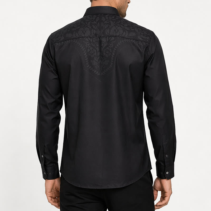 Men's Black Floral Print Western Yoke Dress Shirt - image 3