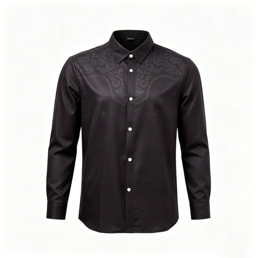 Men's Black Floral Print Western Yoke Dress Shirt - image 8