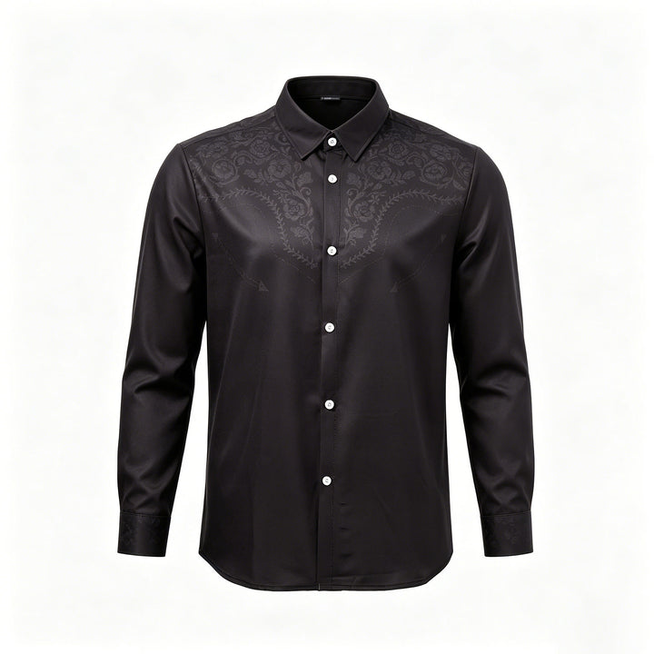 Men's Black Floral Print Western Yoke Dress Shirt - image 8