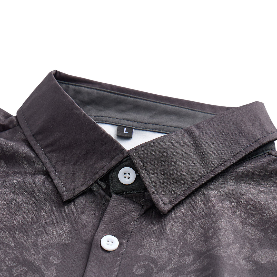 Men's Black Floral Print Western Yoke Dress Shirt - image 4