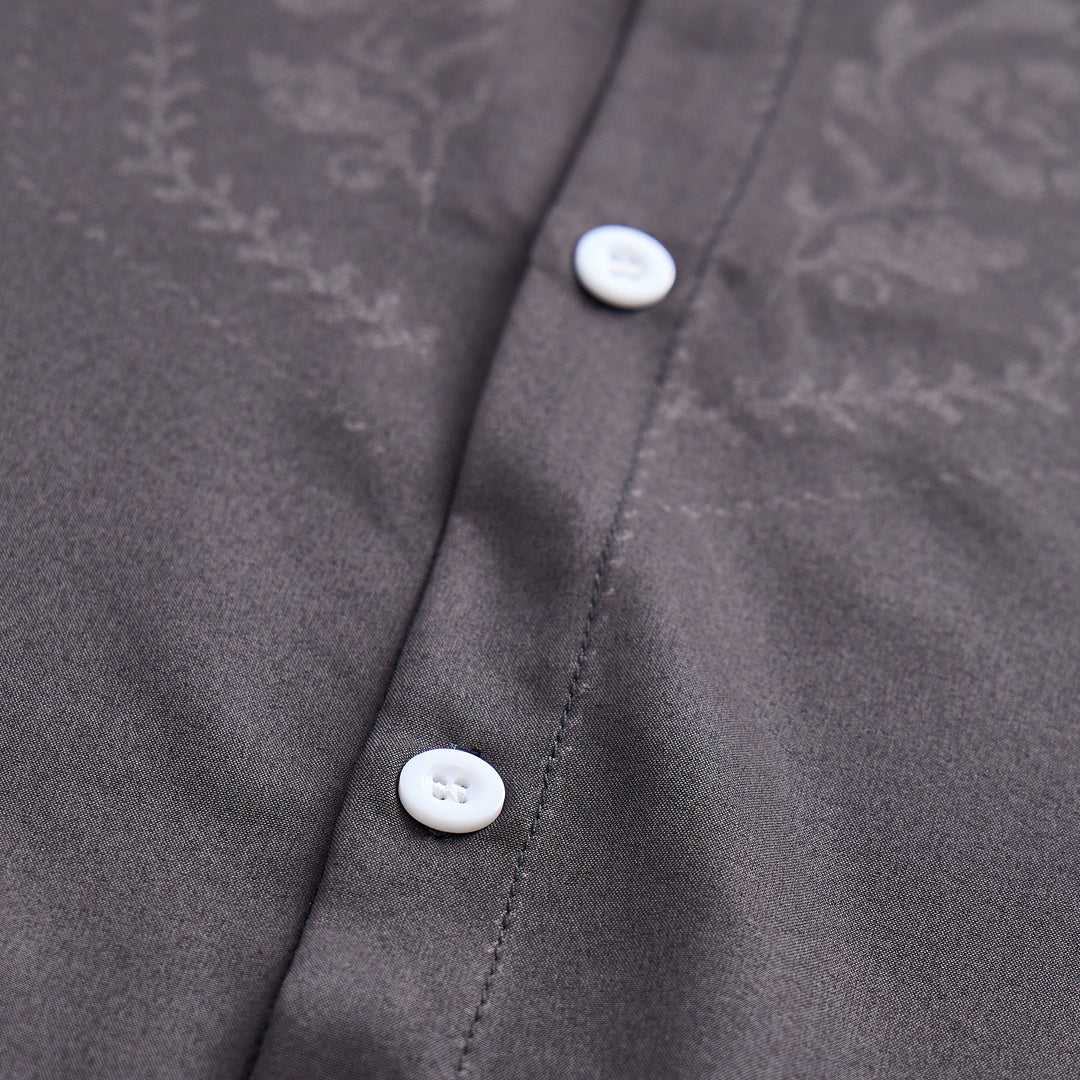 Men's Black Floral Print Western Yoke Dress Shirt - image 5