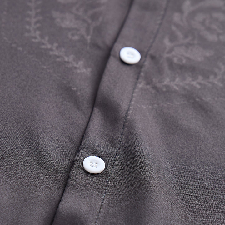 Men's Black Floral Print Western Yoke Dress Shirt - image 5