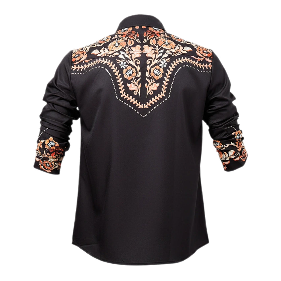 Men's Rodeo Style Black & Red Floral Print Dress Shirt - image 9