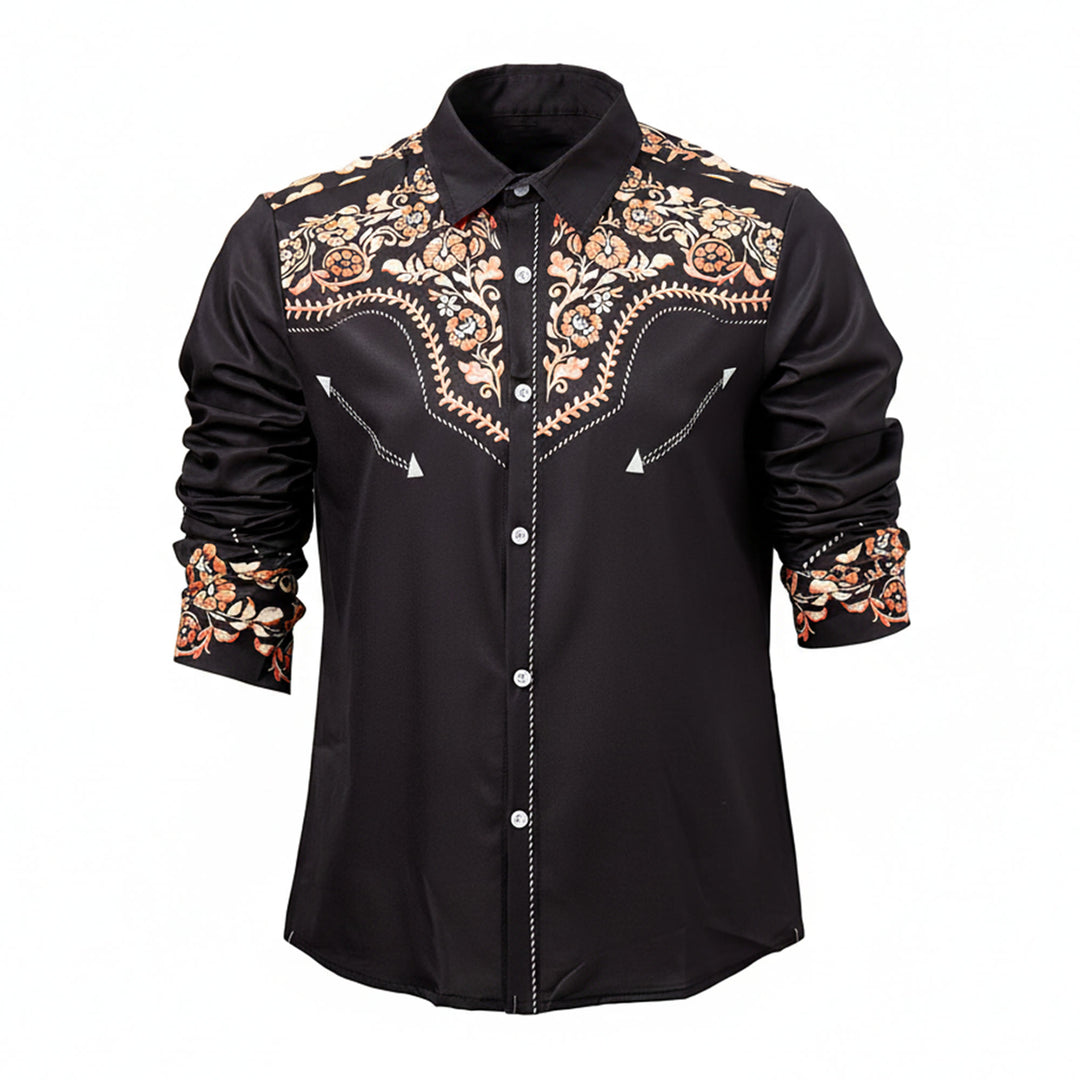Men's Rodeo Style Black & Red Floral Print Dress Shirt - image 8