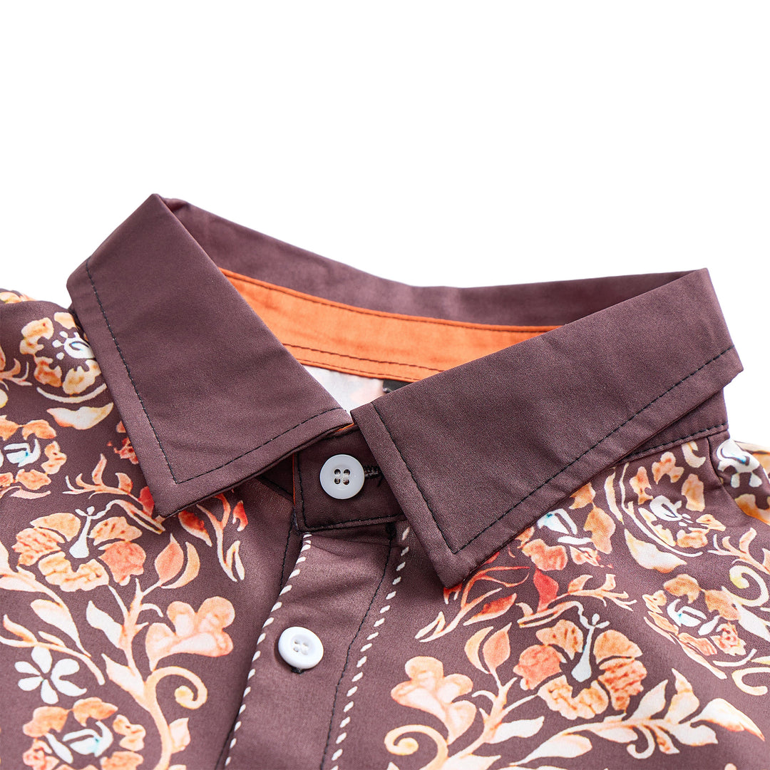 Men's Western Yoke Brown Floral Print Dress Shirt - image 4