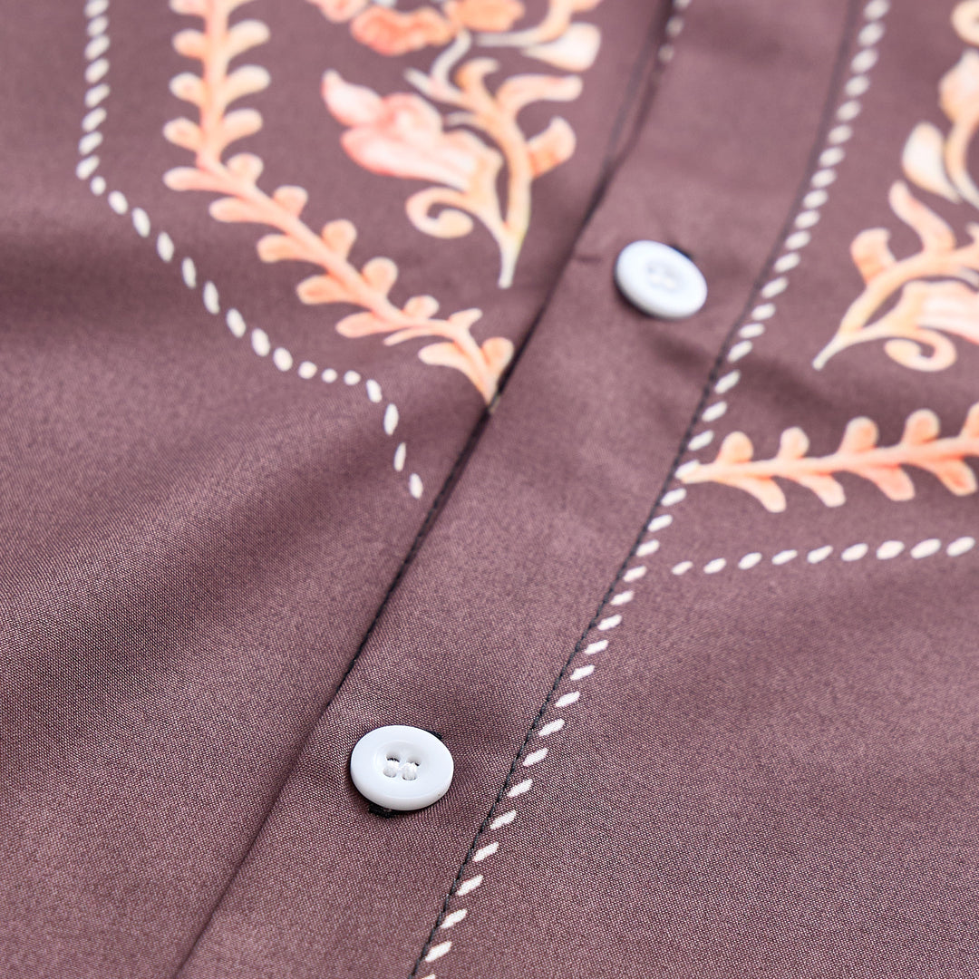 Men's Western Yoke Brown Floral Print Dress Shirt - image 5