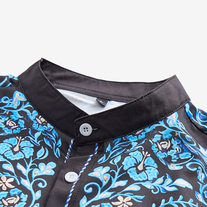 Men's Black & Blue Floral Accent Print Western Dress Shirt - image 4