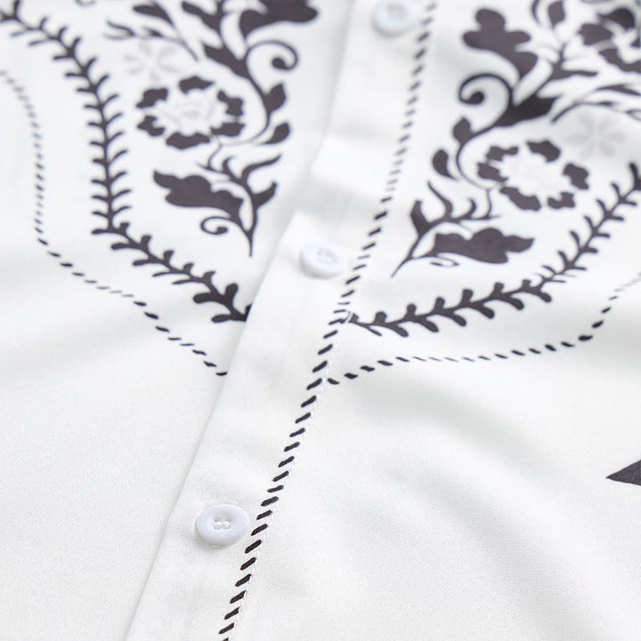 Men's Elegant White & Black Floral Print Western Dress Shirt - image 5