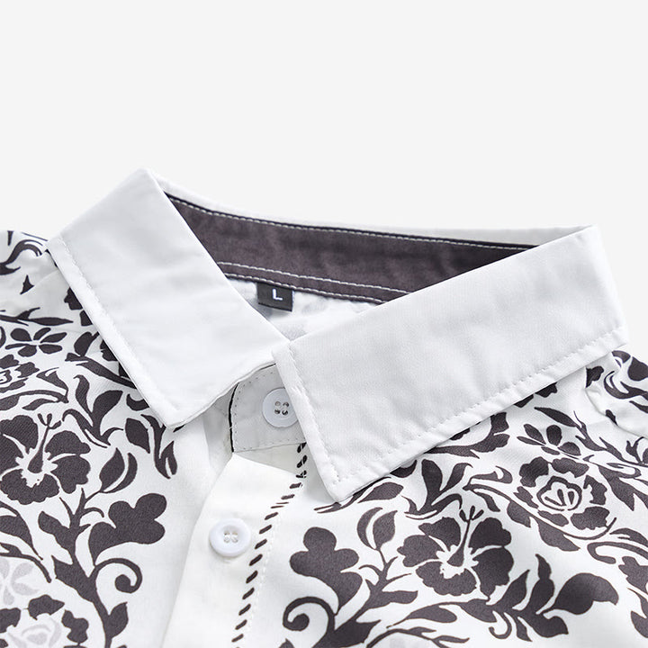 Men's Elegant White & Black Floral Print Western Dress Shirt - image 4