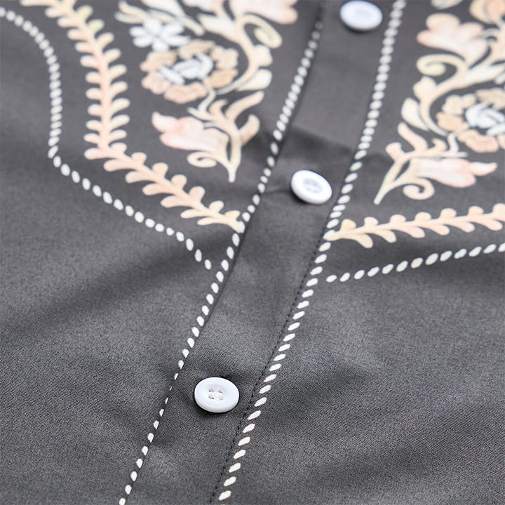Men's Dark Forest Green Floral Print Western Yoke Dress Shirt - image 5