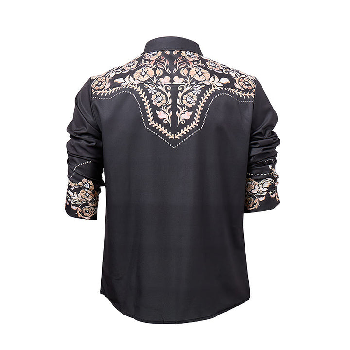 Men's Dark Forest Green Floral Print Western Yoke Dress Shirt - image 9