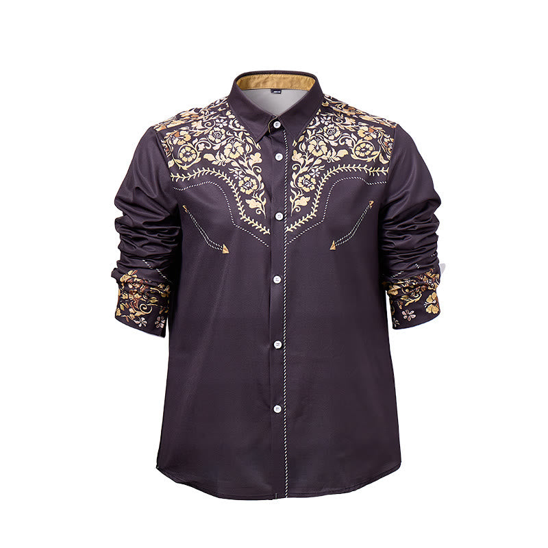 Men's Rodeo Tradition Black & Gold Floral Print Dress Shirt - image 8