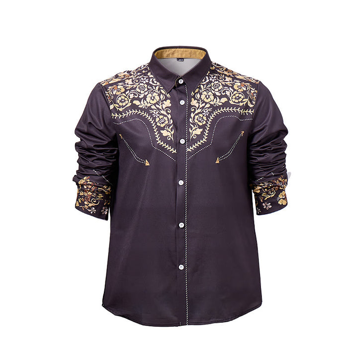 Men's Rodeo Tradition Black & Gold Floral Print Dress Shirt - image 8