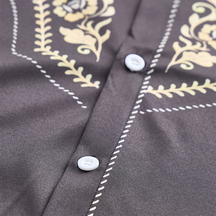 Men's Rodeo Tradition Black & Gold Floral Print Dress Shirt - image 5
