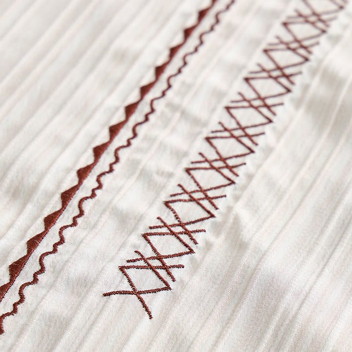 Artisanal Beige Textured Shirt With Black Embroidery - image 5