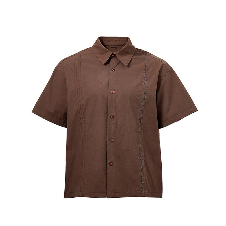 Dark Brown Oversized Short-Sleeve Side Embroidery Shirt - image 8