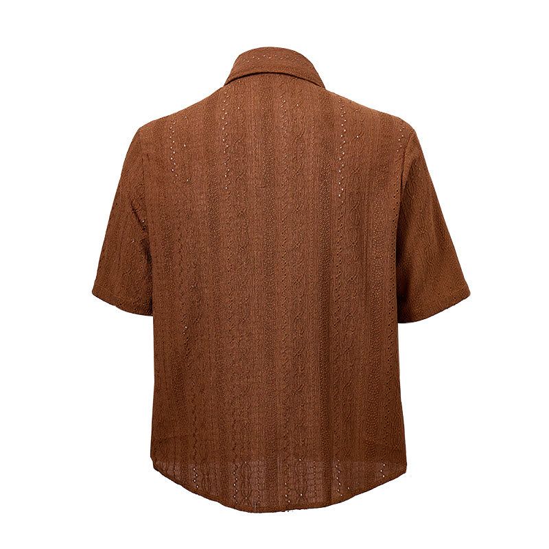 Retro Jacquard Knit Casual Button-Down Shirt - image 11