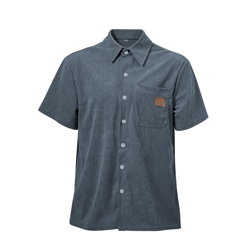 Men's Retro Workwear Corduroy Shirt With Leather Label Pocket  - image 17