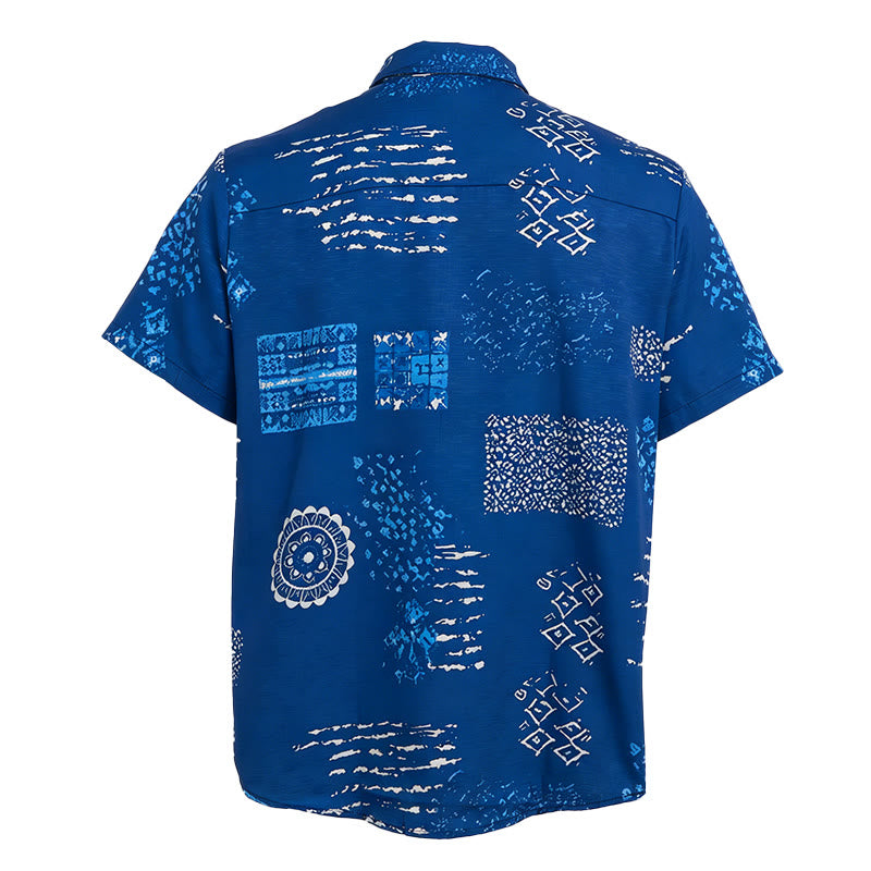 Men's Navy Blue Batik-Inspired Patchwork Print Shirt - image 5