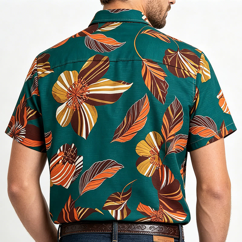 Men's Teal Hawaiian Flower Botanical Print Shirt - image 3