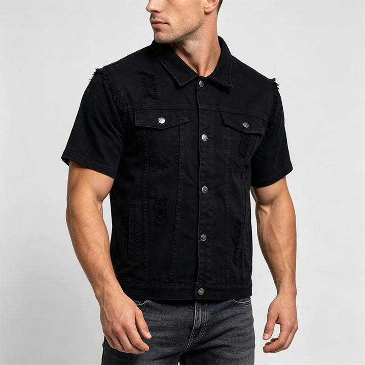 Men's Ripped Sleeveless Distressed Denim Vest - image 2