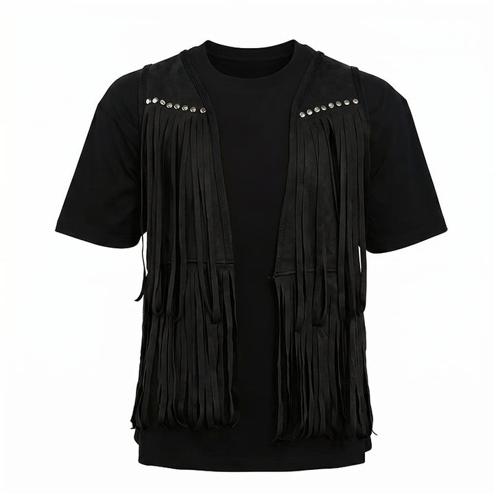 Men's Hippie Fringe Faux Suede Vest With Studs - image 9